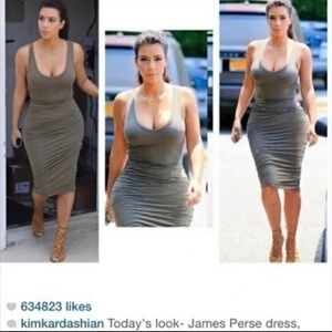 James Perse Ruched Bodycon Midi Dress – Charcoal Grey – Size 2 Made in USA